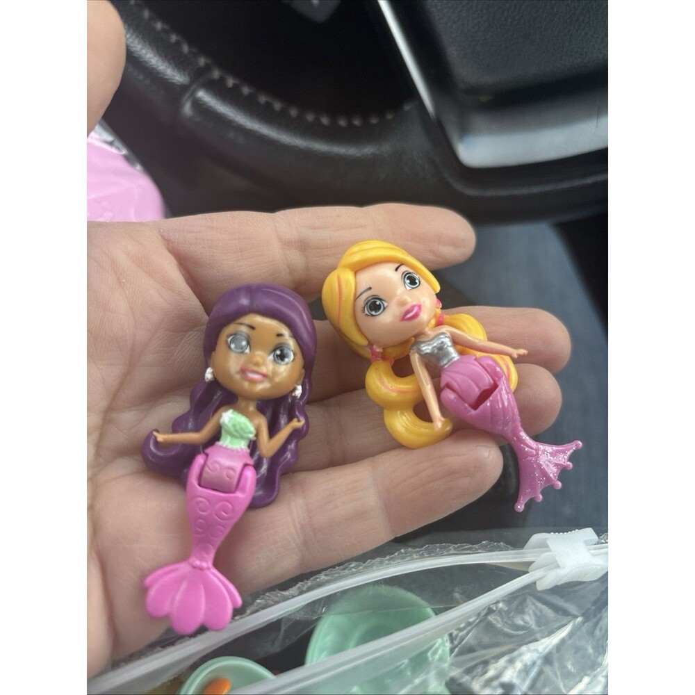 Polly Pocket Mermaid Figures Set of 2 Blonde Purple Hair Pink Tails Fantasy